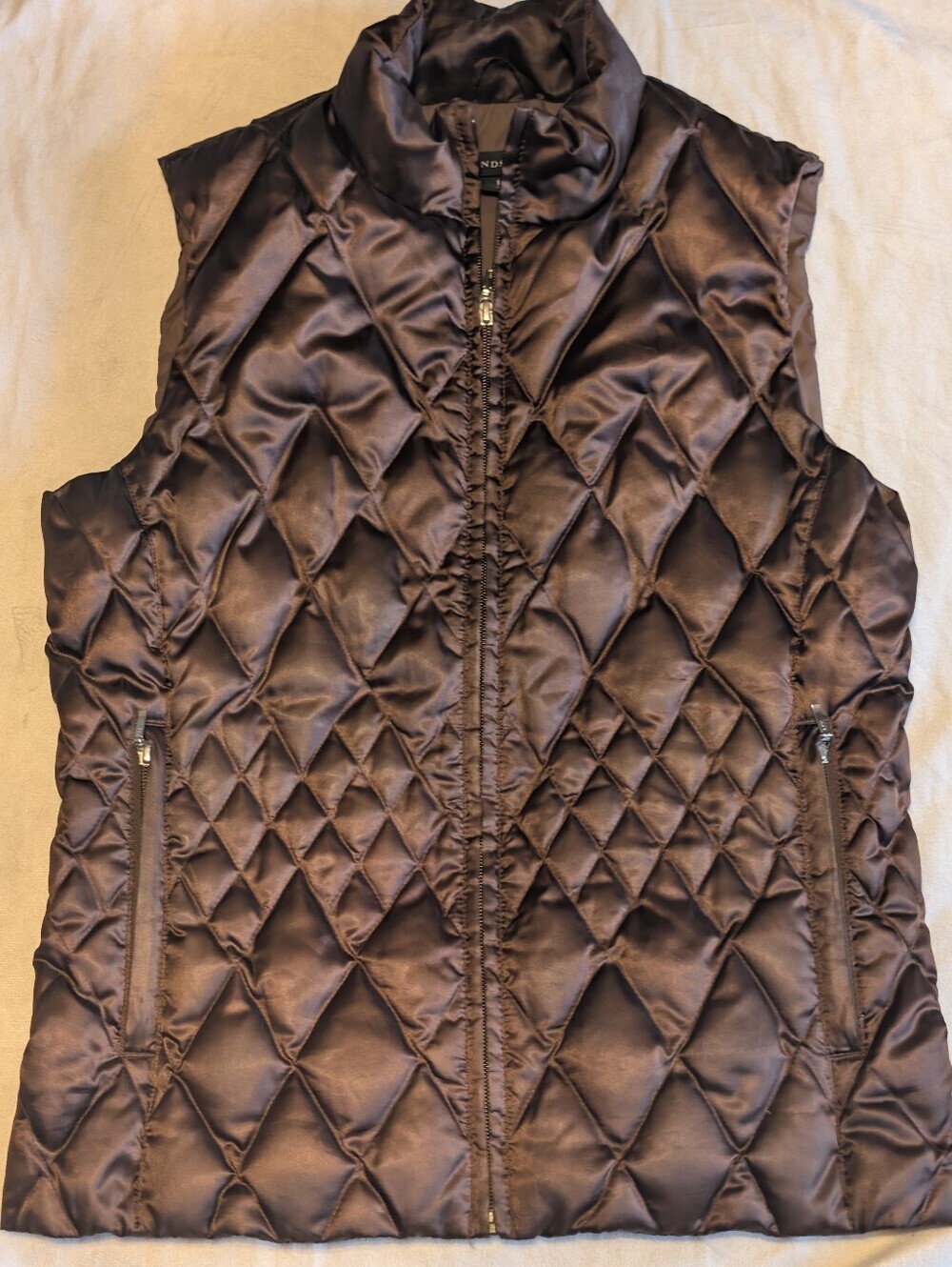 Lands End Goosedown Quilted Puffer Full Zip Vest Brown size 14(L)